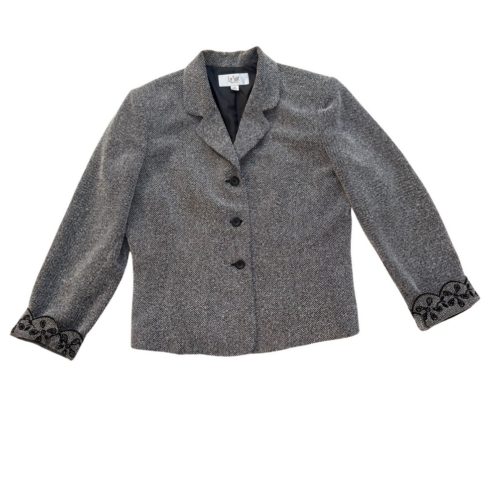 Le Suit Black and White Houndstooth Blazer